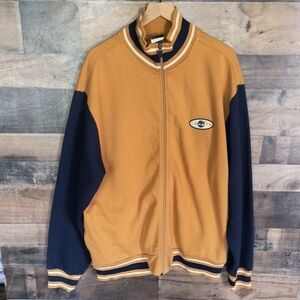 Vintage Y2K Timberland Mustard Yellow Navy Varsity Zip-Up Sweater Jacket Sz XXL